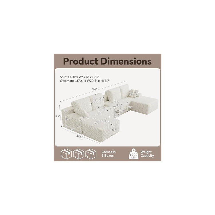 150" Oversized U-Shaped Modular Sectional Sofa