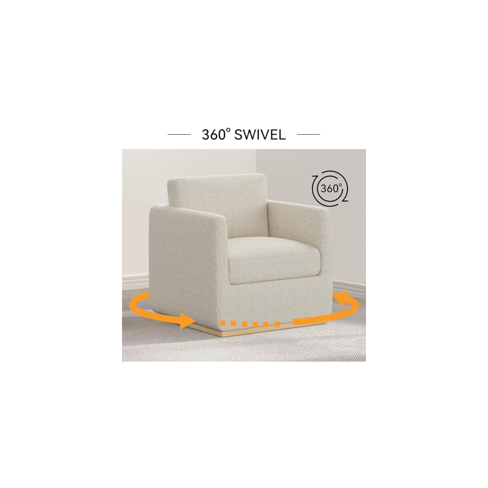 Swivel Barrel Chair, Premium Comfy Round Accent Chair for Living Room, Mid Century Modern Reading Chair for Adults, Wingback Armchair for Small Spaces, Bedroom Side Chairs for Home/Office/Linen Beige