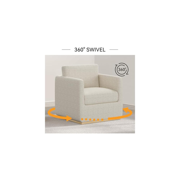 Swivel Barrel Chair, Premium Comfy Round Accent Chair for Living Room, Mid Century Modern Reading Chair for Adults, Wingback Armchair for Small Spaces, Bedroom Side Chairs for Home/Office/Linen Beige