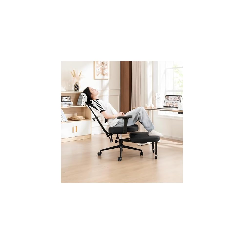 Ergonomic Office Chair with Footrest,Criss Cross Office Chair with Split Lumbar Backrest, Adjustable Height, Modern Style, Black, for Home Office