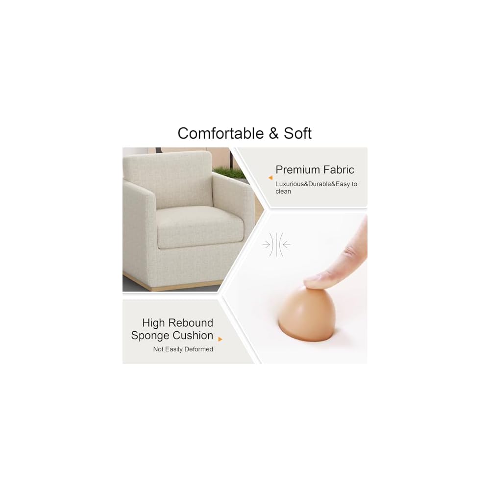 Swivel Barrel Chair, Premium Comfy Round Accent Chair for Living Room, Mid Century Modern Reading Chair for Adults, Wingback Armchair for Small Spaces, Bedroom Side Chairs for Home/Office/Linen Beige