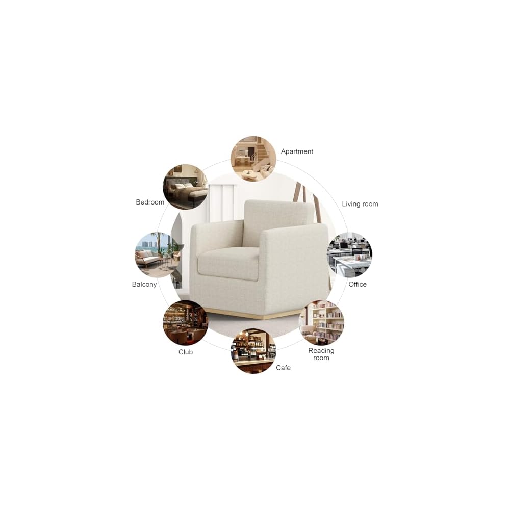 Swivel Barrel Chair, Premium Comfy Round Accent Chair for Living Room, Mid Century Modern Reading Chair for Adults, Wingback Armchair for Small Spaces, Bedroom Side Chairs for Home/Office/Linen Beige