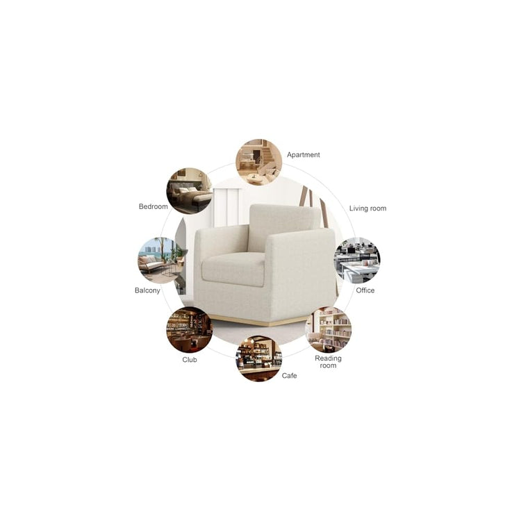 Swivel Barrel Chair, Premium Comfy Round Accent Chair for Living Room, Mid Century Modern Reading Chair for Adults, Wingback Armchair for Small Spaces, Bedroom Side Chairs for Home/Office/Linen Beige