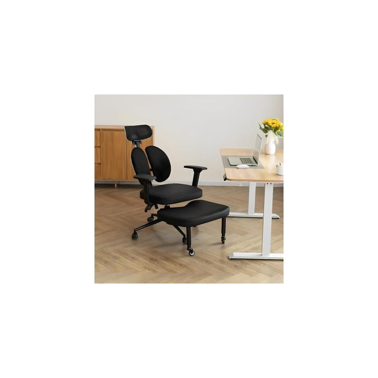 Ergonomic Office Chair with Footrest,Criss Cross Office Chair with Split Lumbar Backrest, Adjustable Height, Modern Style, Black, for Home Office
