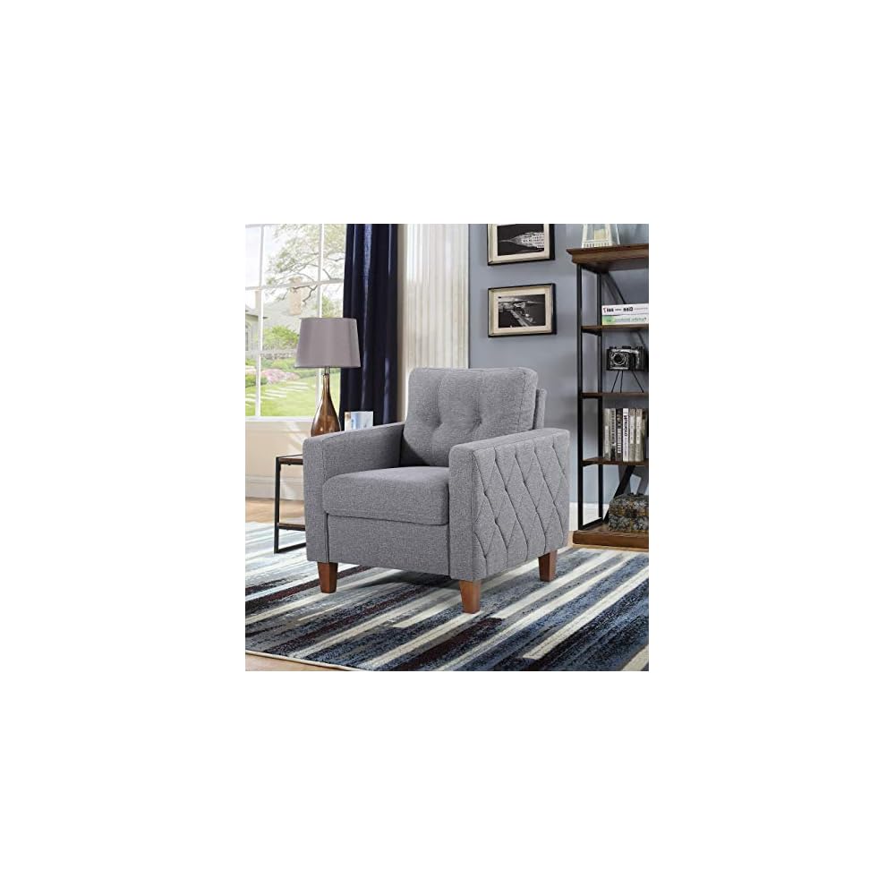 Container Furniture Rossetti Tufted Accent Armchair, Mid Century Upholstered Sofa Chair for Living Room, Bedroom, Home Office with Removable Seat and Back Cushion in Dark Gray, 32.87 Inches