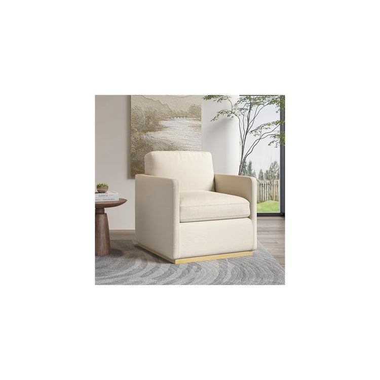 Swivel Barrel Chair, Premium Comfy Round Accent Chair for Living Room, Mid Century Modern Reading Chair for Adults, Wingback Armchair for Small Spaces, Bedroom Side Chairs for Home/Office/Linen Beige
