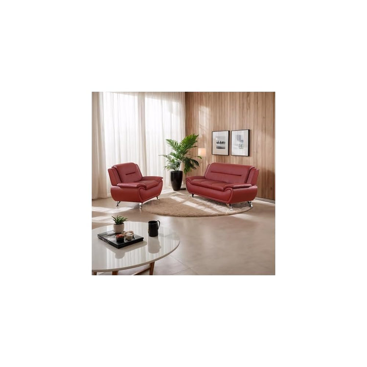 Living Room Furniture Set for Living Room, Faux Leather Couch Sets, Modern Couch for Apartment, Home, Office(Sofa and Chair,Red)