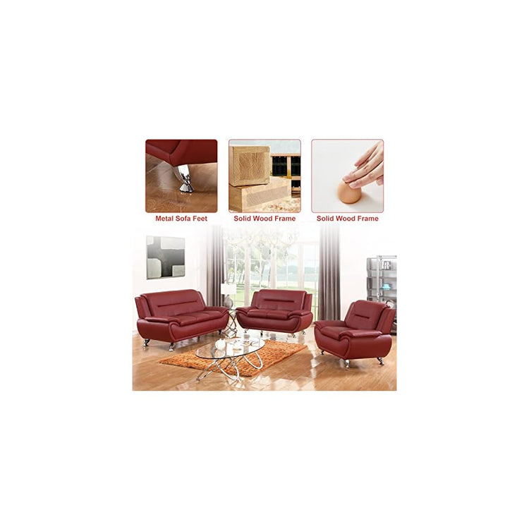 Living Room Furniture Set for Living Room, Faux Leather Couch Sets, Modern Couch for Apartment, Home, Office(Sofa and Chair,Red)