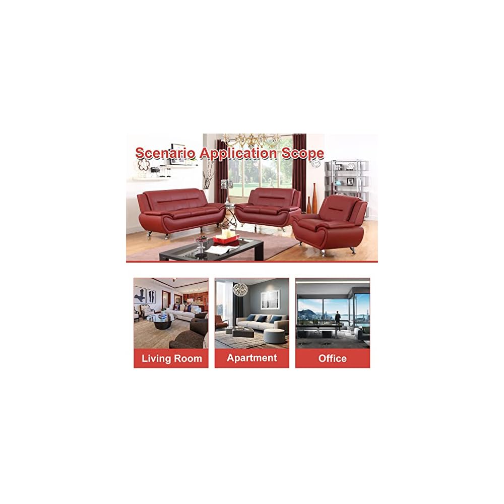 Living Room Furniture Set for Living Room, Faux Leather Couch Sets, Modern Couch for Apartment, Home, Office(Sofa and Chair,Red)