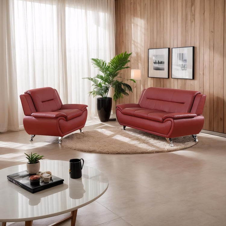 Living Room Furniture Set for Living Room, Faux Leather Couch Sets, Modern Couch for Apartment, Home, Office(Sofa and Chair,Red)